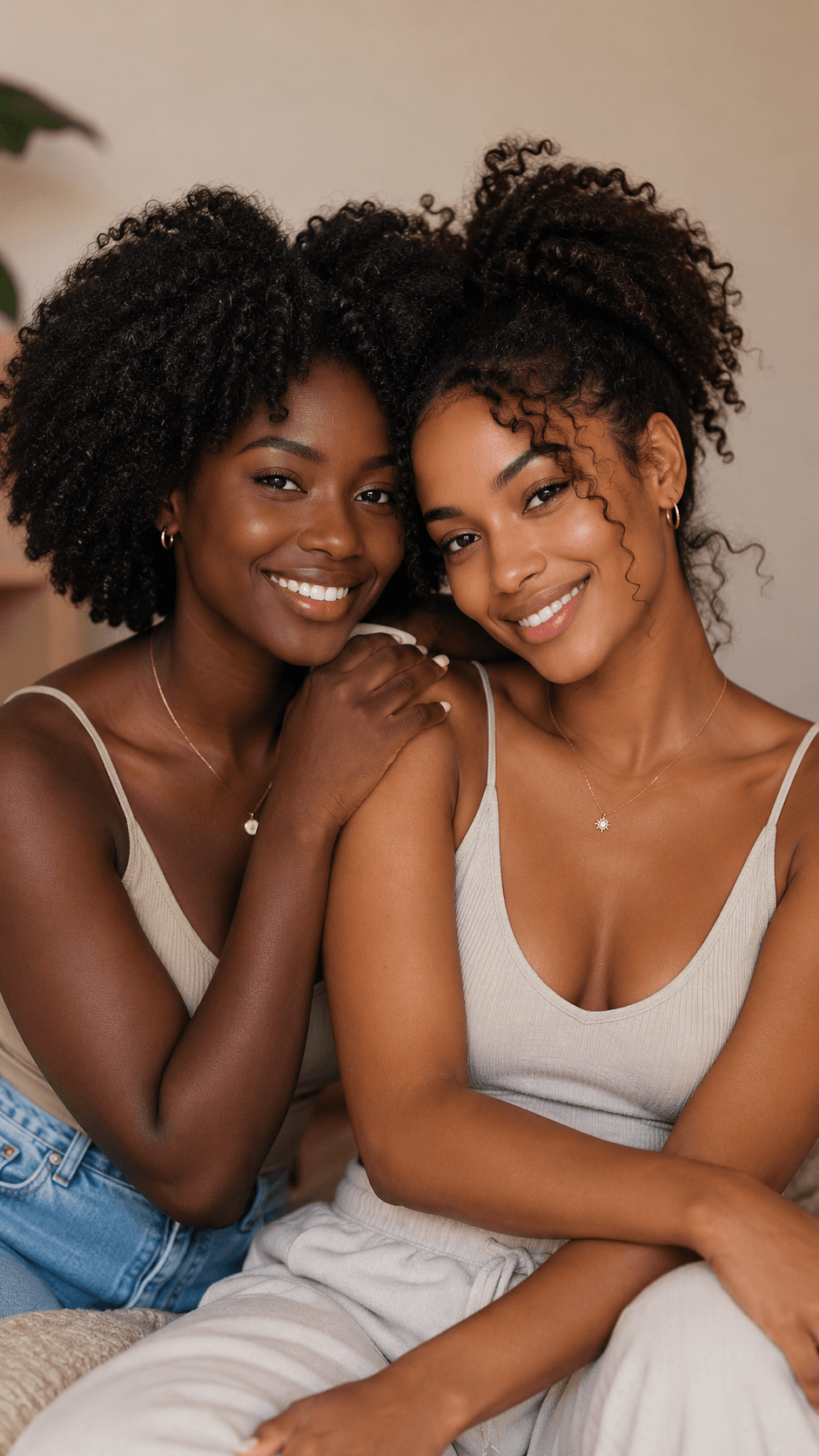 Deux femmes souriantes, complices, illustrant la communauté SferaLuna